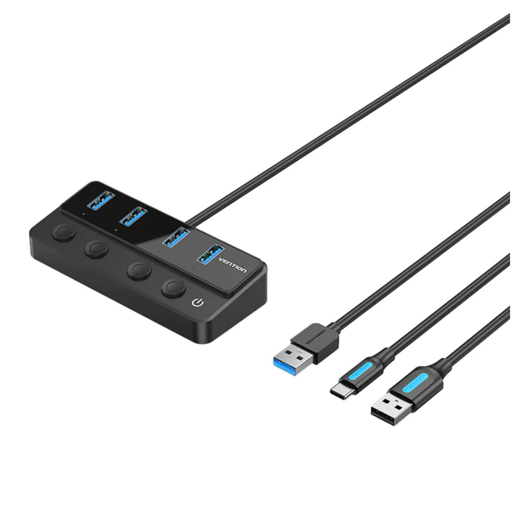 VEN-CHWBF - Vention USB 3.0 to USB 3.0 x4+USB C Hub With Individual Power Switches 1M Black