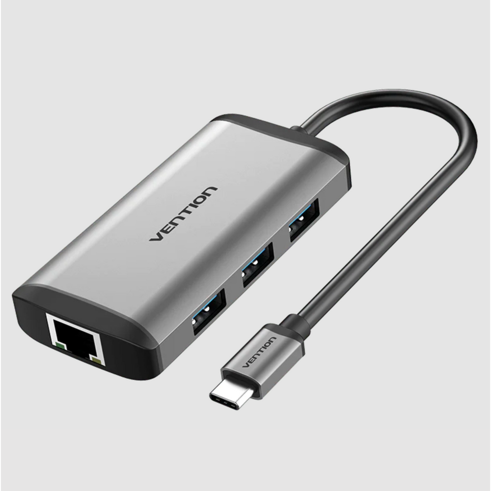 VEN-CNCHB - Vention Type-C to HDMI/USB3.0*3/RJ45/PD Converter 0.15M Gray Metal Type