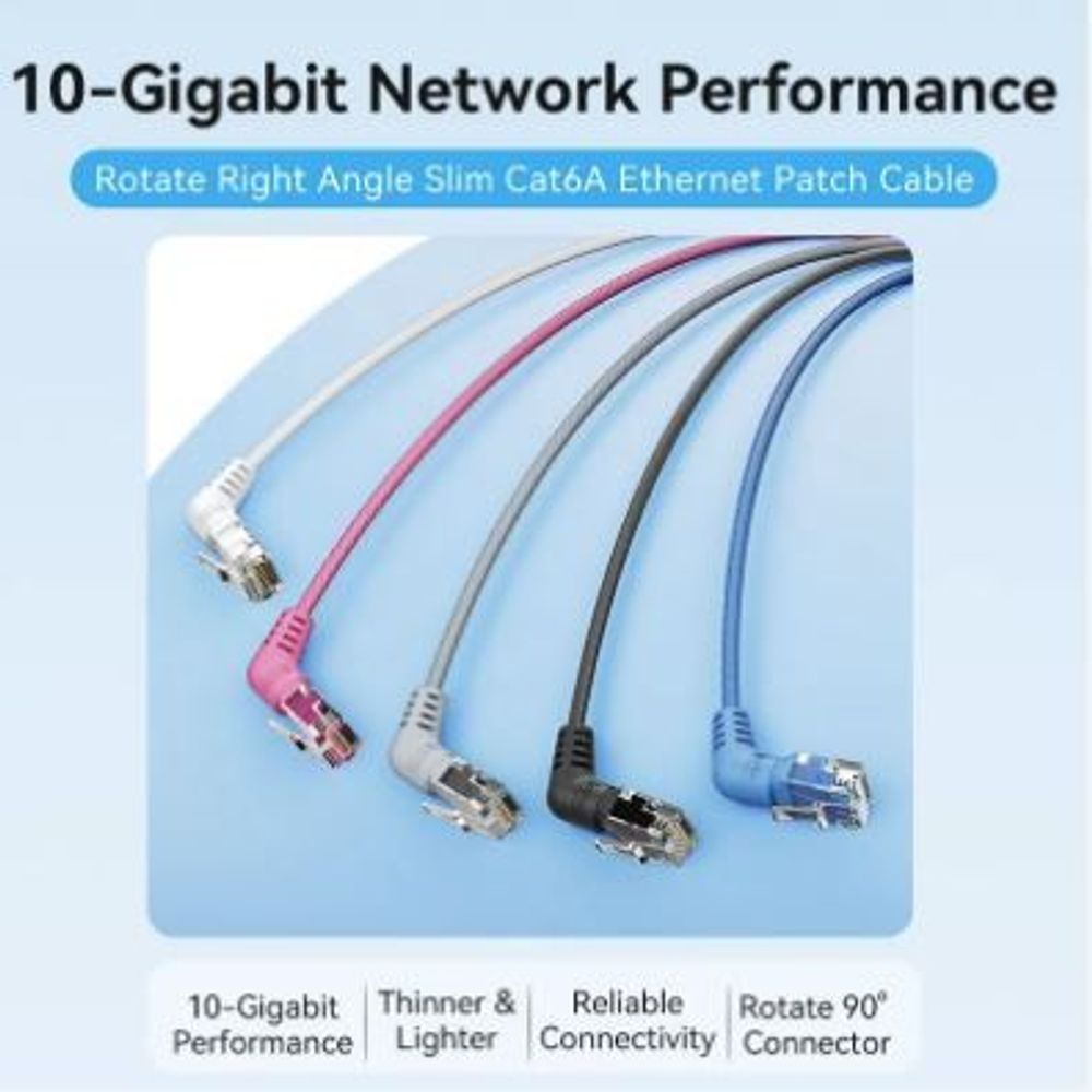 VEN-IBOBQ - Vention Cat6A UTP Rotate Right Angle Ethernet Patch Cable 20M Black Slim Type