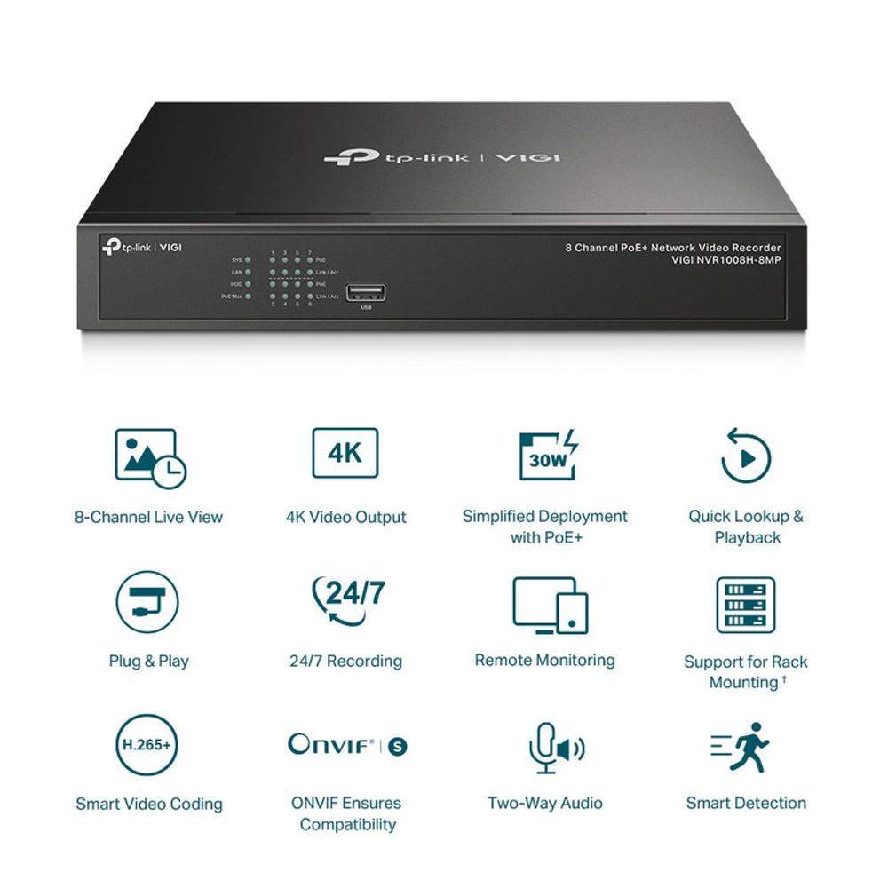 VIGI NVR1008H-8MP - TP-Link 8 Channel PoE+ Network Video Recorder