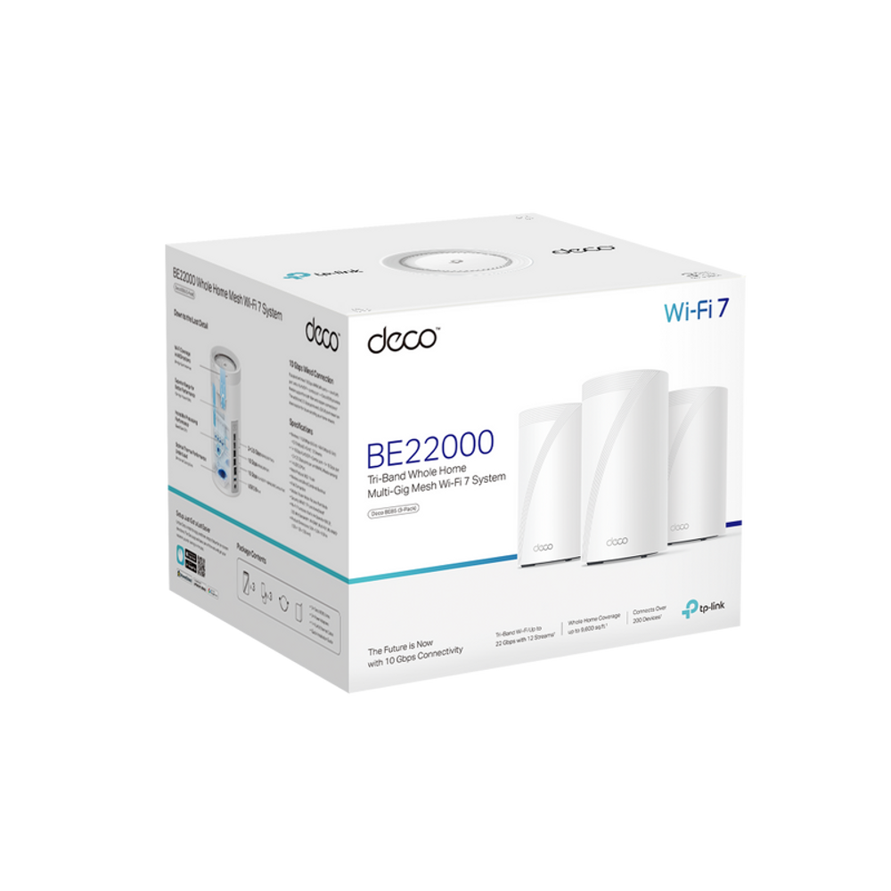 TL-DECOBE85-3P - TP-Link Deco BE85 BE22000 Tri-Band Whole Home Mesh Wi-Fi 7 System - 3 Pack