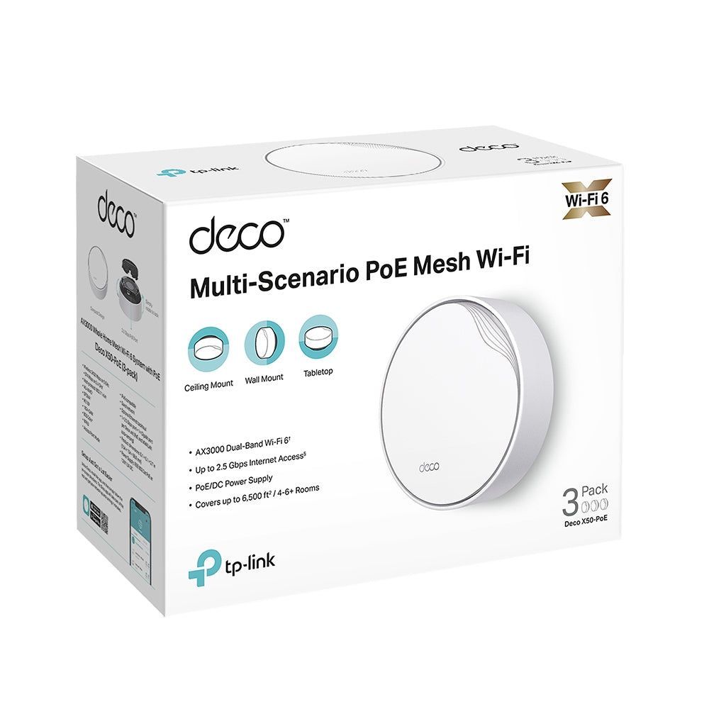 TL-DECOX50-POE-3P - TP-Link Deco X50-PoE Archer AX55 Pro, AX3000 Multi-Gigabit Wi-Fi 6 Router with 2.5G Port - 3 Pack