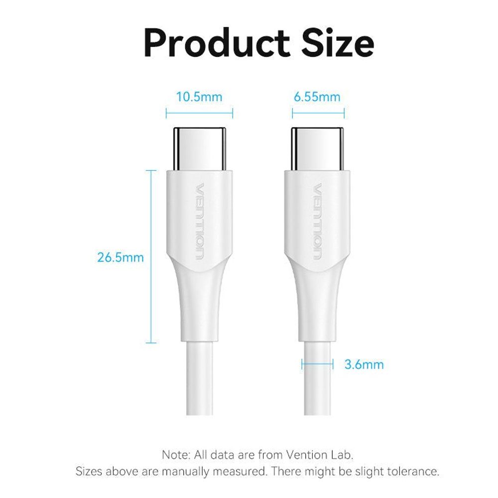 VEN-TAXWG - Vention USB 2.0 C Male to C Male 3A Cable 1.5M White