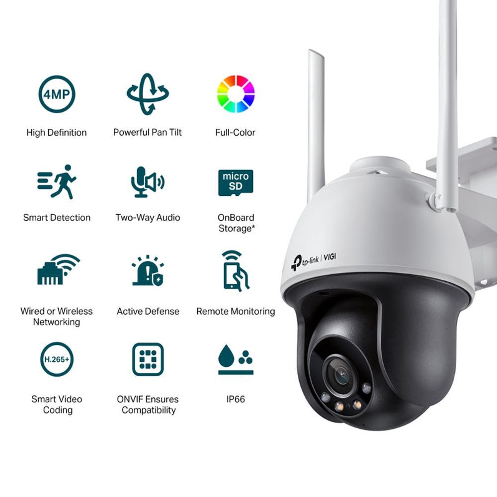 TL-VIGIC540-W(4MM) - TP-Link VIGI C540-W (4mm) 4MP Outdoor Full-Colour Wi-Fi Pan Tilt Network Camera