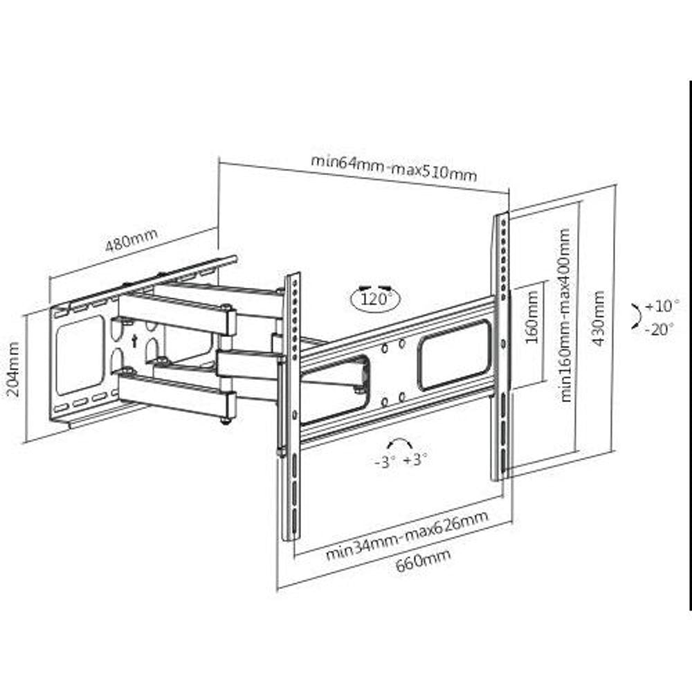 BT-LPA36-466 - Bracom Economy Solid Full Motion TV Wall Mount for 37"-70" LED, LCD Flat Panel TVs