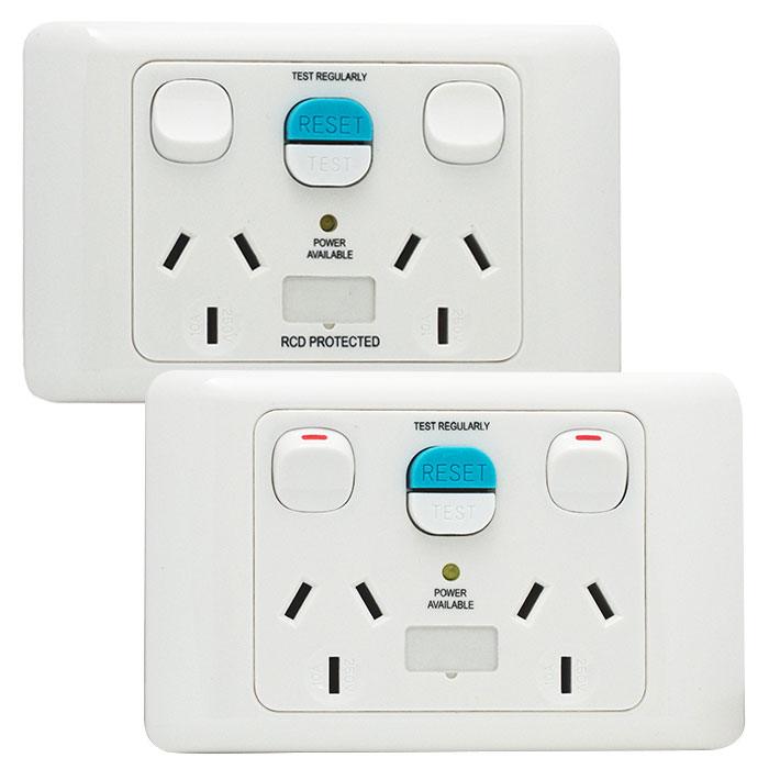 Socket Outlets Switched 10 Amp 250Va.c. with Residual Current Device (RCD) 230- 240Va.c. 20 Amp 10mA or 30mA White - Socket Outlets Switched