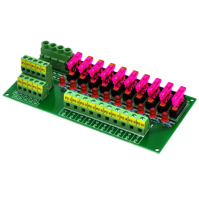 Fuse-Mod10-xA - AC/DC 5~32V Panel Mount 10 Position Power Distribution Fuse Module AC DC 5~32V Panel Mount 10 Position Power Distribution Fuse Module - 3A fuses