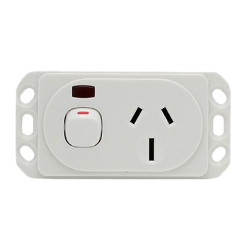 Meditek OB Series – Horizontal Socket Outlet Panel Mount Switched 10/15 Amp 240Va.c. Single Pole