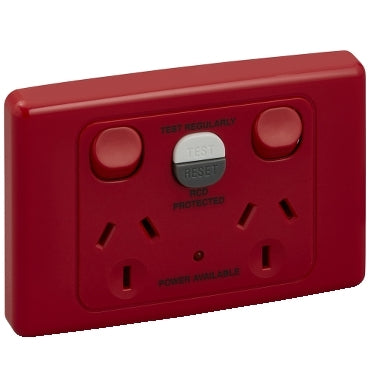 Socket Outlets Switched 10 Amp 250Va.c. with Residual Current Device (RCD) 230- 240Va.c. 20 Amp 10mA or 30mA Red - Socket Outlets Switched