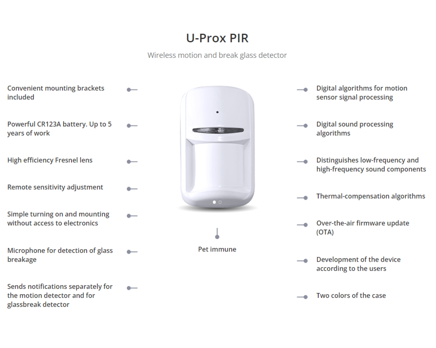 U-Prox PIR Combi VB White - Wireless motion and break glass detector - Vertical Barrier