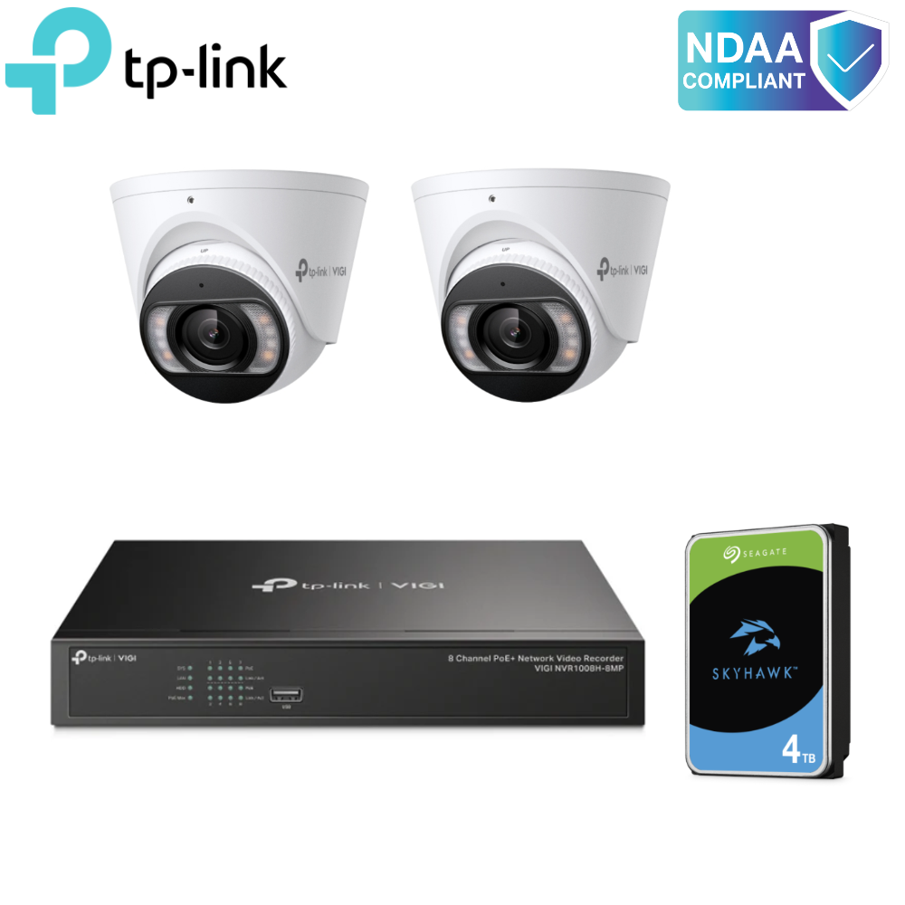 TPL-Kit4-4M2T-4TB - TP-Link 4ch Surveillance Kit 4TB & 2x 4MP Active Defense Turret Cameras