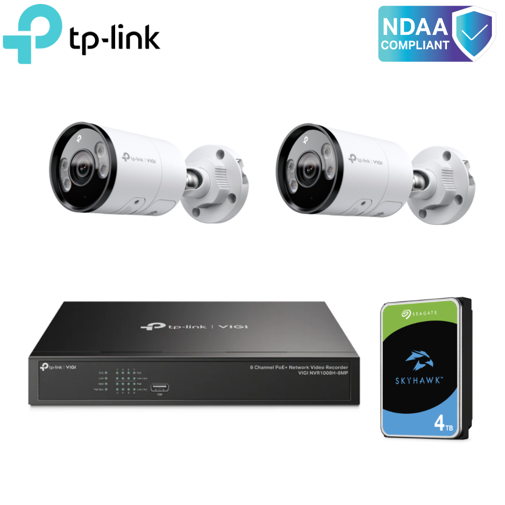 TPL-Kit8-5M2B-4TB - TP-Link 8ch Surveillance Kit 4TB & 2x 5MP Active Defense Bullet Cameras