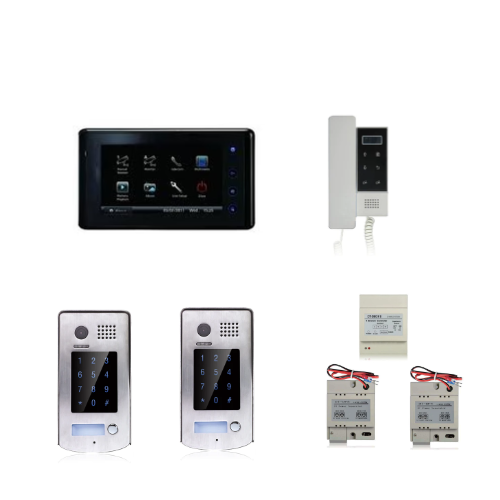 V-Tek - V-Tek-Kit4 Video Intercom Kit 7" Screen, audio & 2 surface keypad door stations