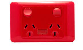 OM Series – Horizontal/Vertical Double Socket Outlets Switched 10/15 Amp 250V a.c. Red - Horizontal Vertical Double Socket Outlets