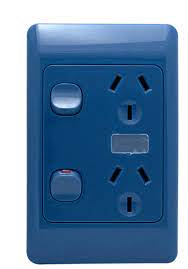 OM Series – Horizontal/Vertical Double Socket Outlets Switched 10/15 Amp 250V a.c. Dark Blue - Horizontal Vertical Double Socket Outlets