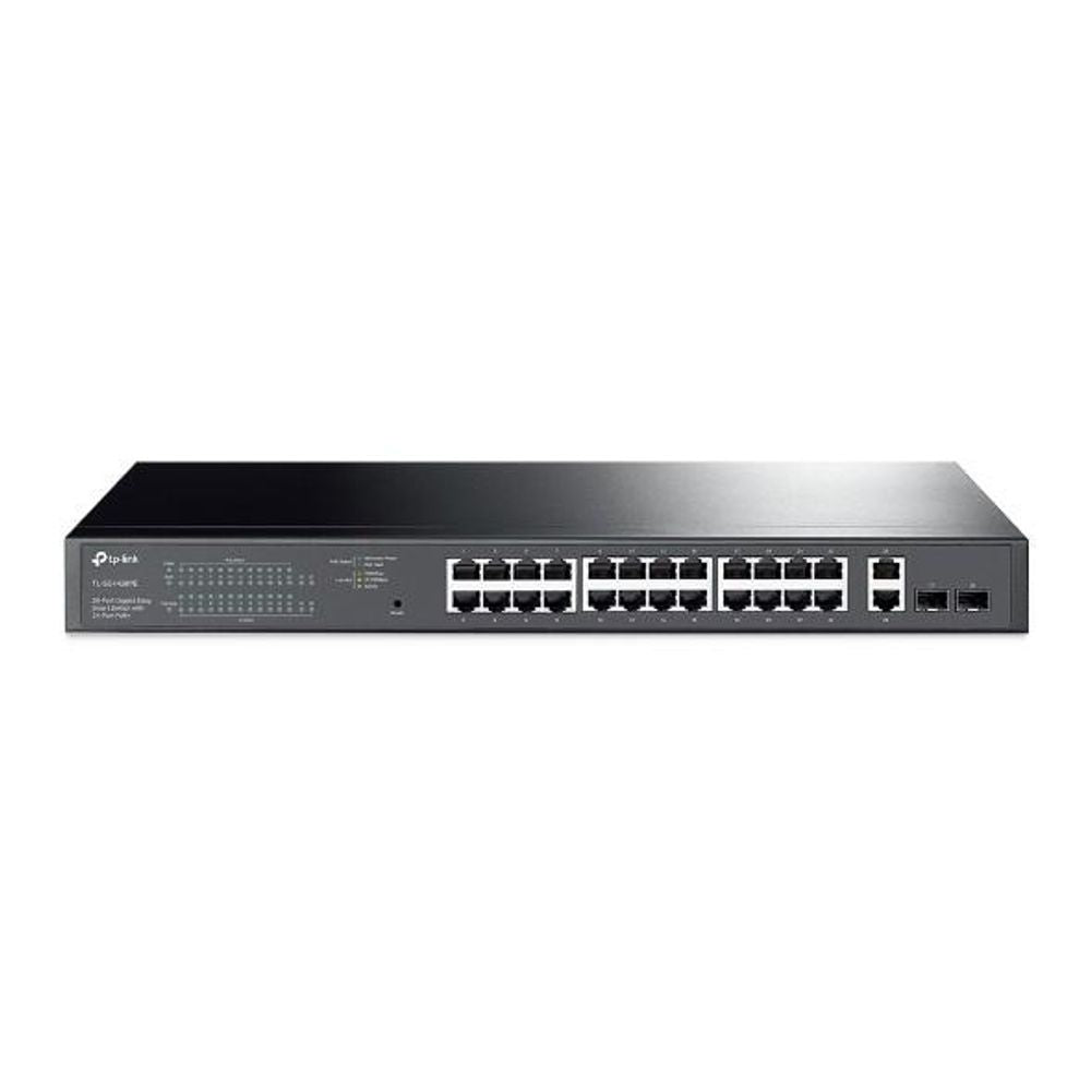 TL-SG1428PE - TP-LINK TL-SG1428PE 28-Port Gigabit Easy Smart Switch with 24-Port PoE+ 24 X Gigabit PoE+ Ports, 2 X Gigabit Non-PoE Ports, 2 X Gigabit SFP Slots 250 W PoE Power, 1U 19-inch Rack-mountable Steel Case