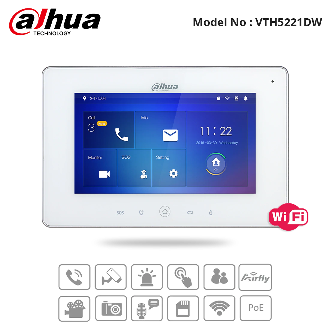 DHI-VTH5221DW - Dahua - IP Intercom Wifi Monitor 7" Display