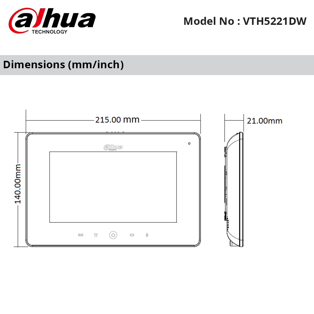 DHI-VTH5221DW - Dahua - IP Intercom Wifi Monitor 7" Display