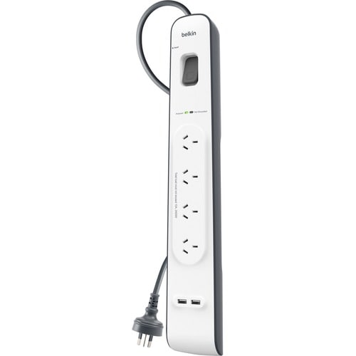 BSV401AU2M - Belkin 4-Outlets Surge Suppressor/Protector - 4 x AC Power - 525 J - 5 V DC Output - 2 m - External