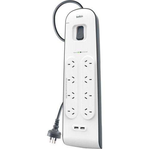 BSV804AU2M - Belkin 8-Outlets Surge Suppressor/Protector - 8 x AC Power, 2 x USB - 900 J - 5 V DC Output - 2 m - External