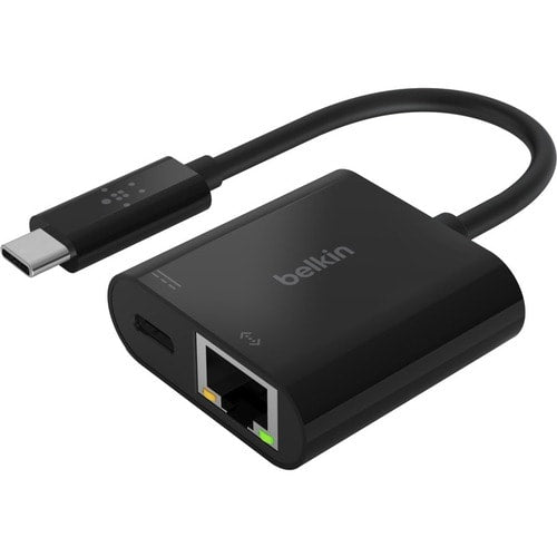 INC001BTBK - Belkin USB-C to Ethernet + Charge Adapter - 1 x Type C USB Male - 1 x RJ-45 Network Female, 1 x Type C