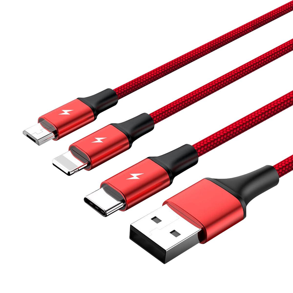 C4049RD - Unitek 1.2m USB 3-in-1 Charge Cable. Integrated USB-A to Micro-B,