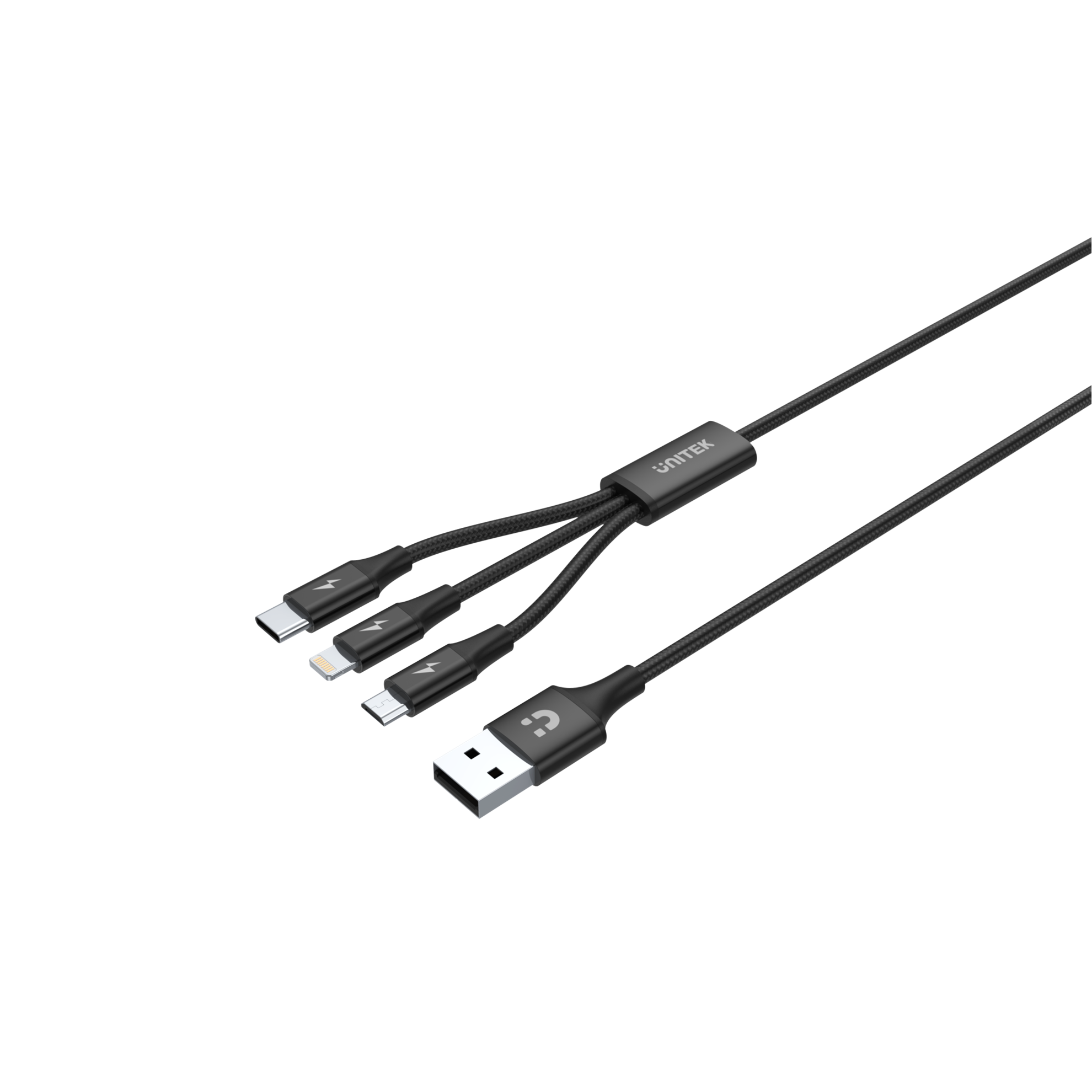 C14049BK - Unitek 1.2m USB 3-in-1 Charge Cable. Integrated USB-A to Micro-B,