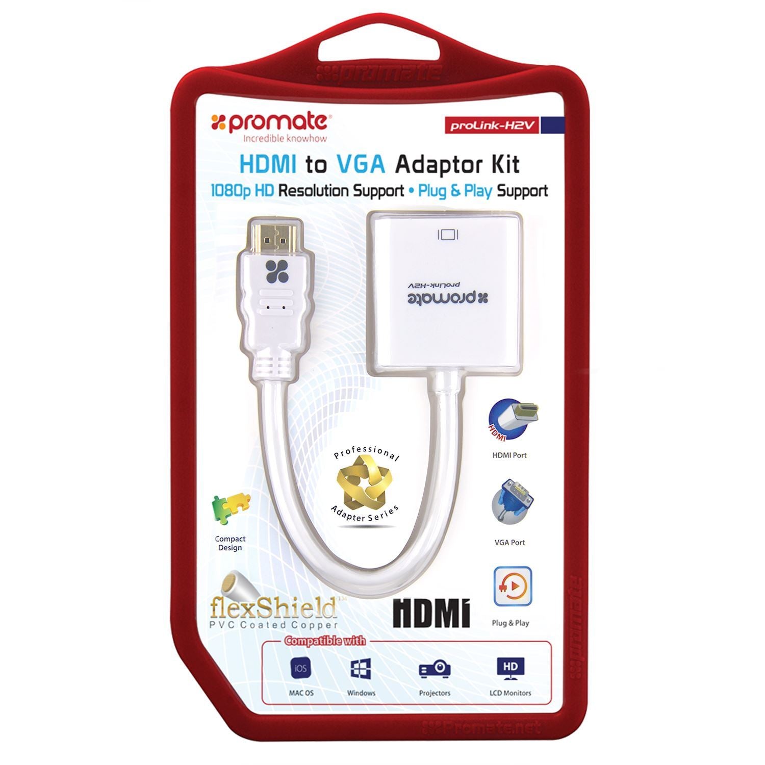 PROLINK-H2V.WHT - Promate HDMI (Male) to VGA (Female) Display Adaptor Kit.