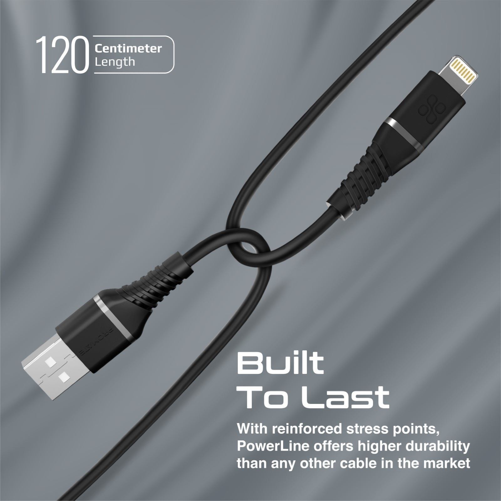 POWERLINEAI120BK - Promate 1.2m MFI Certified USB-A to Lightning Data & Charge Cable.