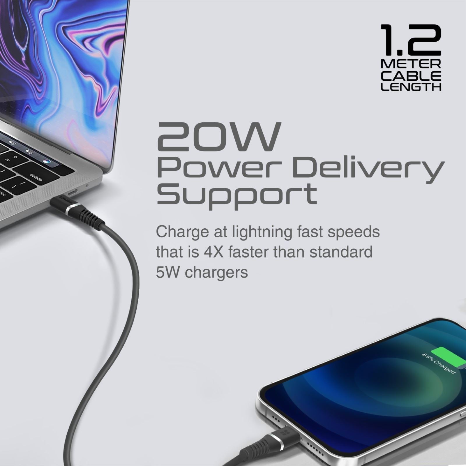 POWERLINECI120BK - Promate 1.2m MFI Certified USB-C to Lightning Data & Charge Cable.