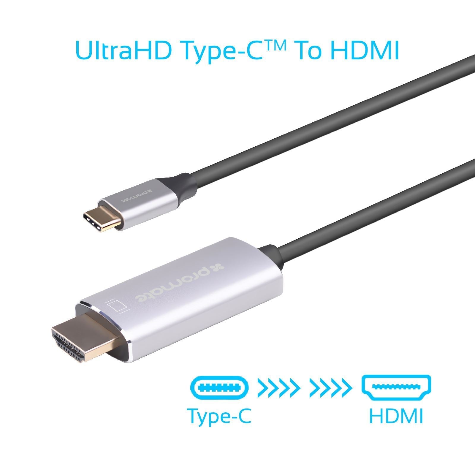 HDLINK-60H.GRY - Promate 1.8m 4K USB-C to HDMI Cable with Gold Plated Connectors.