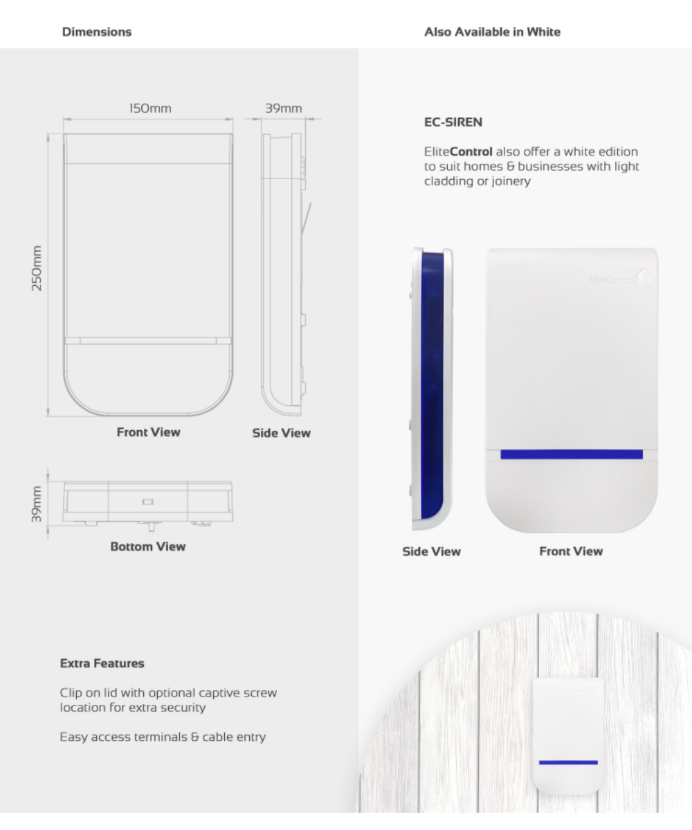 EC-Siren - White External Alarm Siren with Blue LED