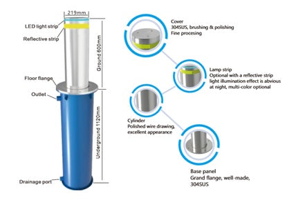 FGES-AB6-219-10 - FERN360 - Stainless Steel Hydraulic Automatic Bollard