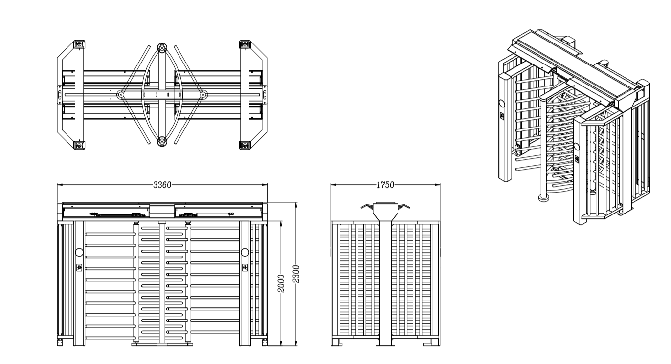 FGES-RTDFH900-2S - FERN360 - Full Height SUS316 Stainless Steel Rotor Turnstile, Double Lane