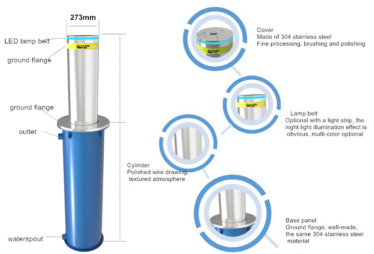 FGES-AB6-273-15 - FERN360 - Stainless Steel Hydraulic Automatic Bollard