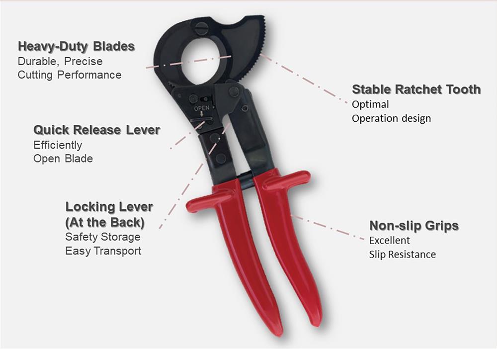 HANLONG Heavy Duty Ratchet Cutter for Cable up to 250mm2. Quick