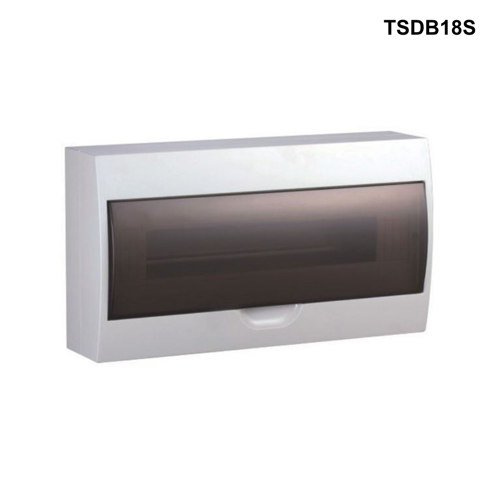 TSDB - Surface Mounted Distribution Board, fire retardant material 4 to 36 Pole Options TSDB - Surface Mounted Distribution Board - 18 Pole