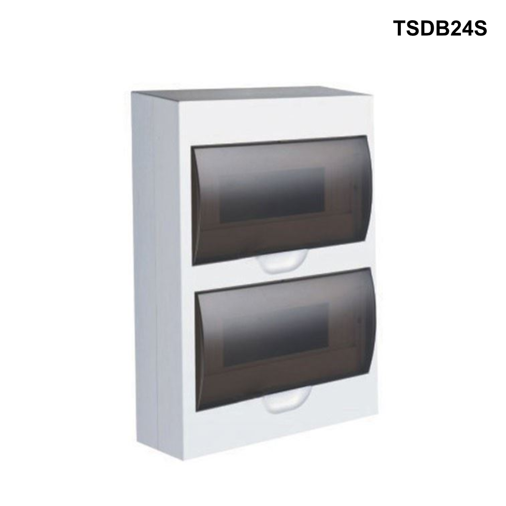 TSDB - Surface Mounted Distribution Board, fire retardant material 4 to 36 Pole Options TSDB - Surface Mounted Distribution Board - 24 Pole