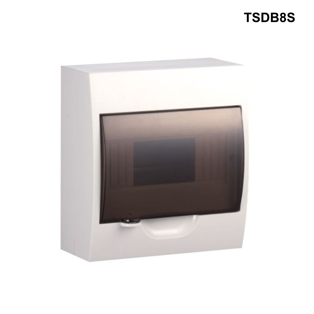 TSDB - Surface Mounted Distribution Board, fire retardant material 4 to 36 Pole Options TSDB - Surface Mounted Distribution Board - 8 Pole