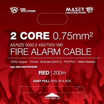 B2C0.75FACTCW - Maser 2 Core, 0.75mm², Tinned Copper, Fire Alarm Cable - Grey or Red