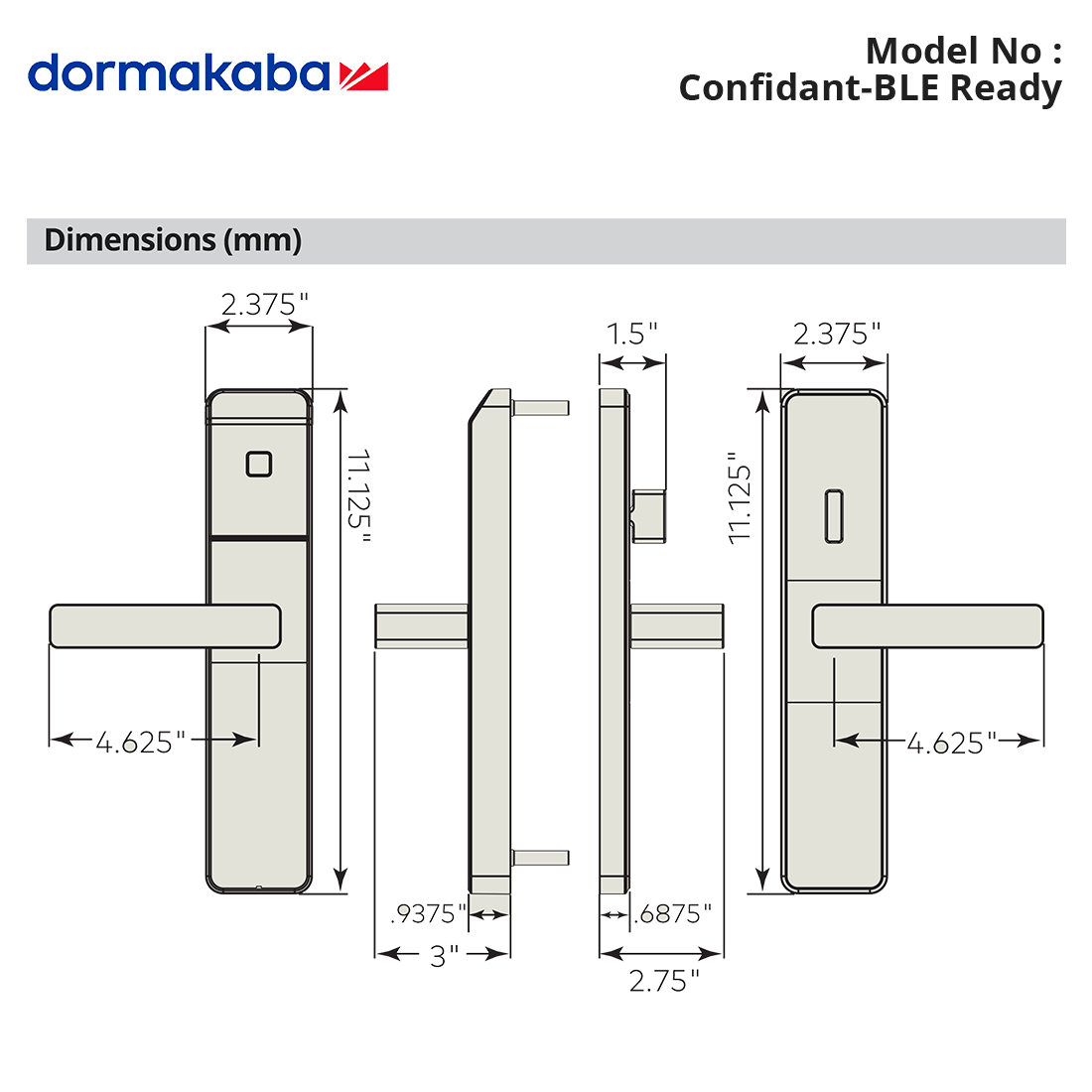 Confidant-BLE Ready - dormakaba - Confidant RFID (Bluetooth ready but not enabled)