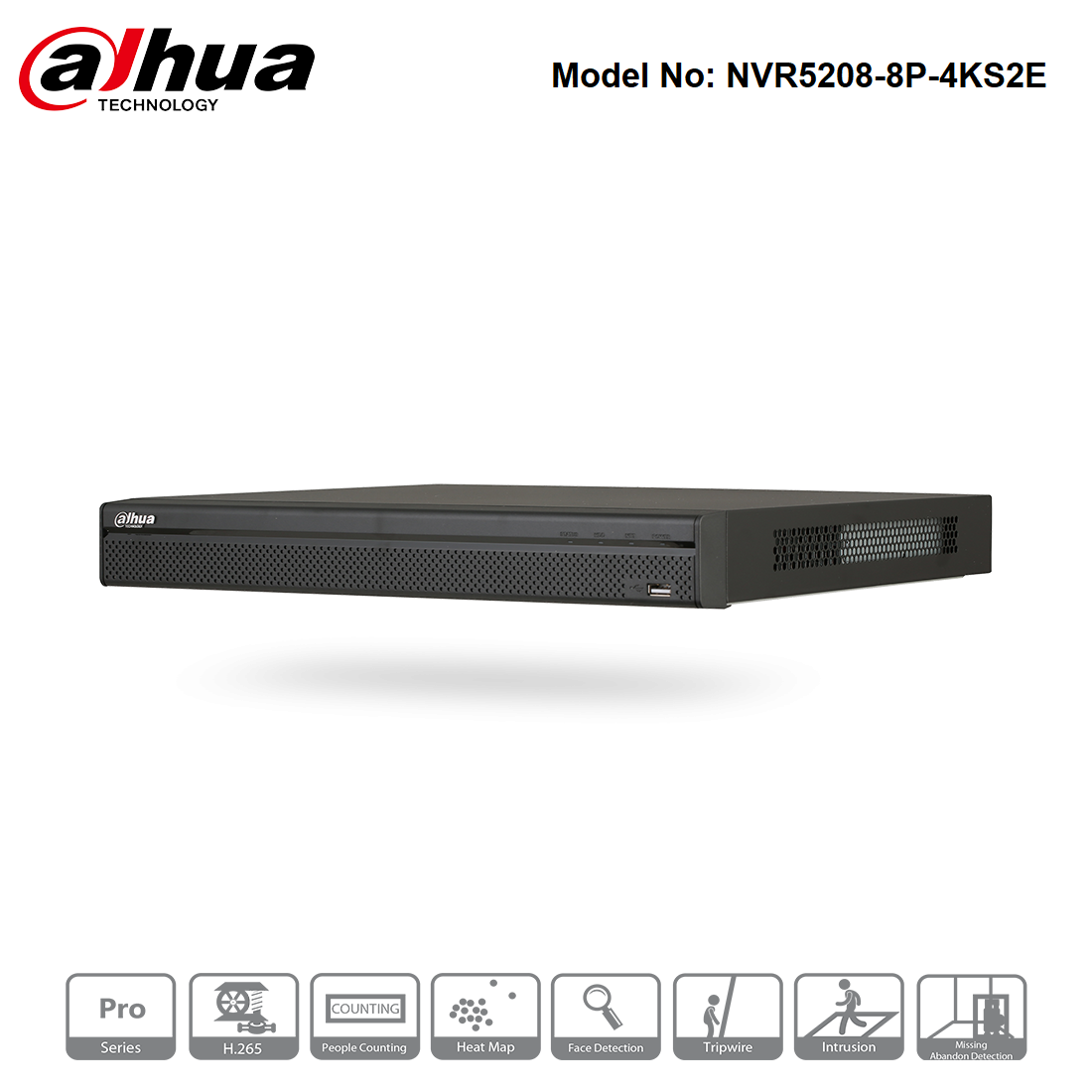 NVR5208-8P-4KS2E - Dahua - 8Ch NVR, 8x PoE Ports, 2HDD Bays, 1 HDMI, Analytics, 320Mbps Default Title