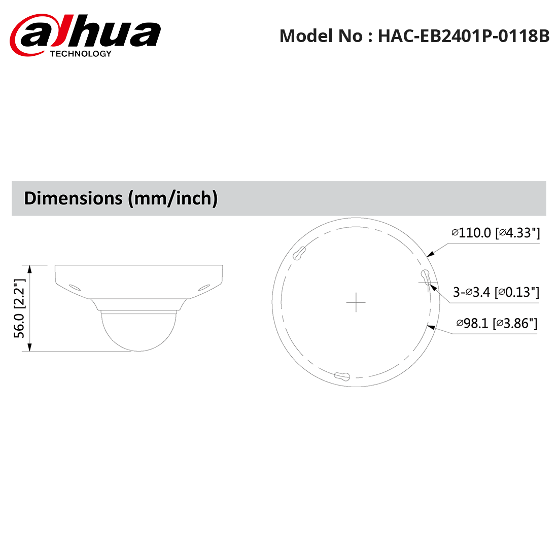 HAC-EB2401P-0118B - Dahua - 4MP HDCVI WDR Fisheye Camera