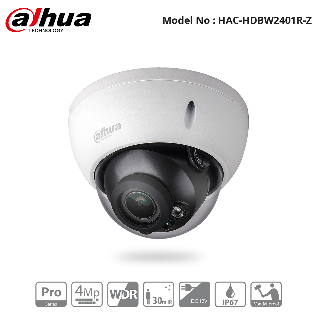 HAC-HDBW2401R-Z - 4MP WDR HDCVI IR Vandal Dome Camera