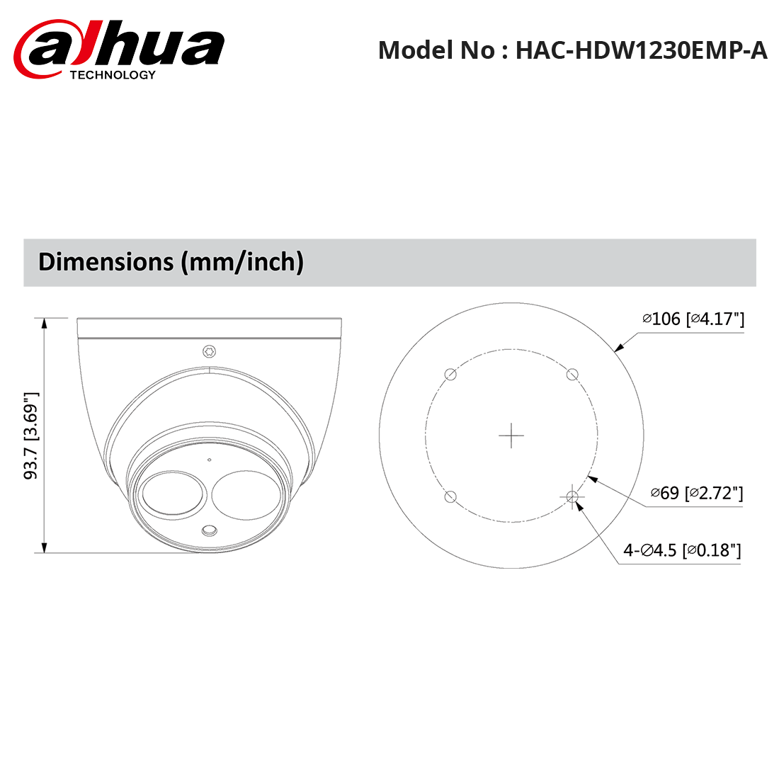 HAC-HDW1230EMP-A - Dahua - 1080P Turret HDCVI Camera