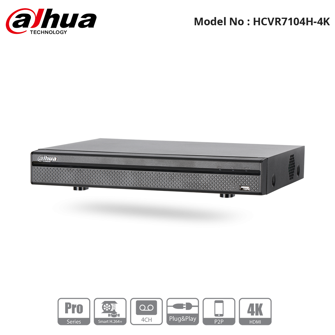 HCVR7104H-4K - Dahua - Pro Series HD-CVI 4CH Penta-brid 4MP, 4K 1U Recorder (NO HDD)