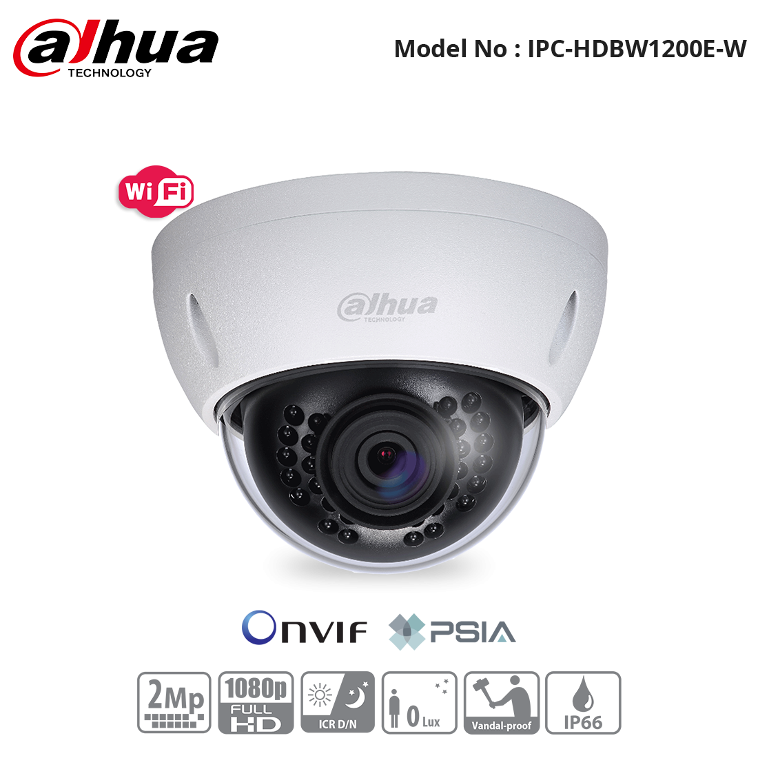 IPC-HDBW1200E-W - Dahua - 2MP WiFi - IR Vandal D-N Camera