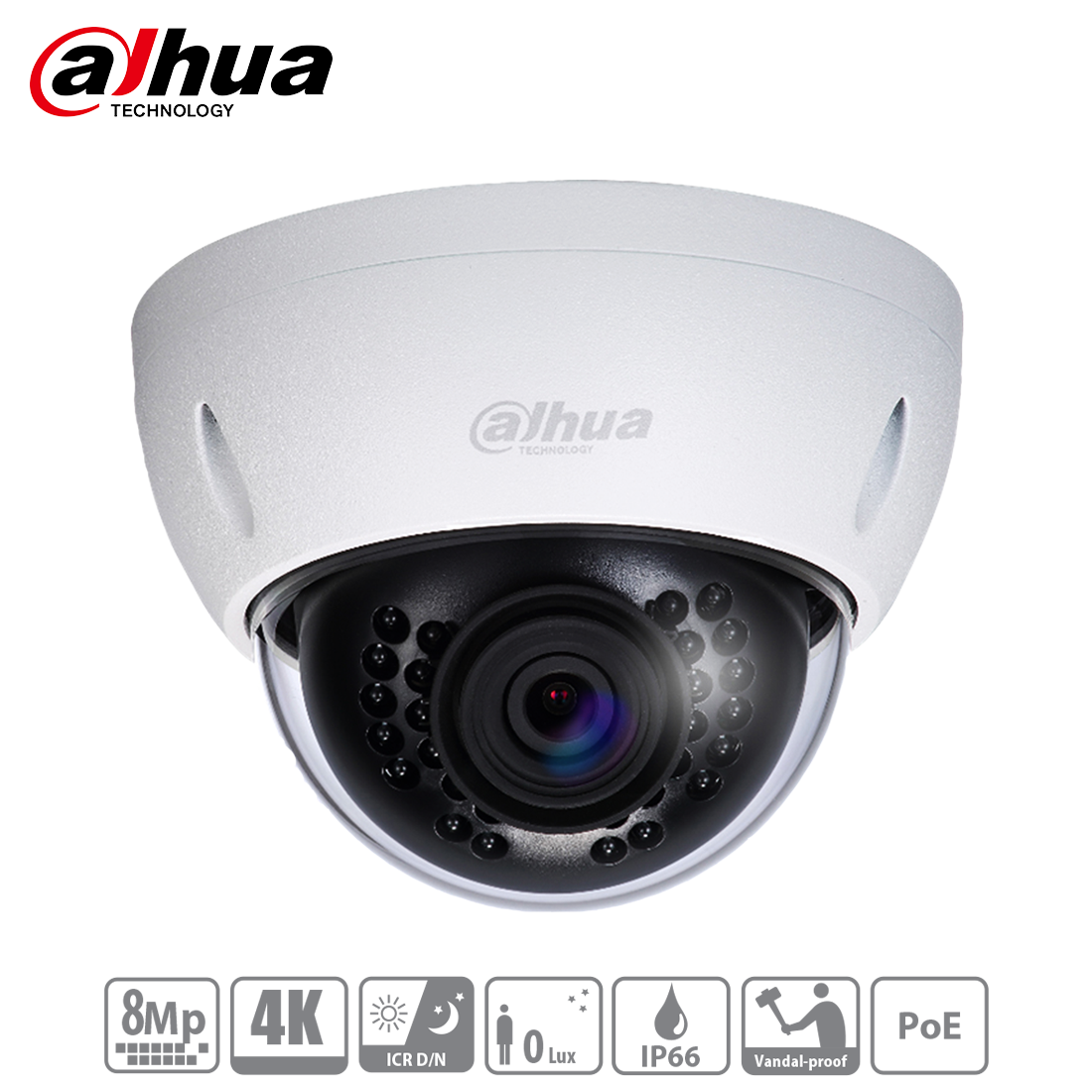 IPC-HDBW4800E - Dahua - 4K Ultra HD Network IR Vandal Dome Camera