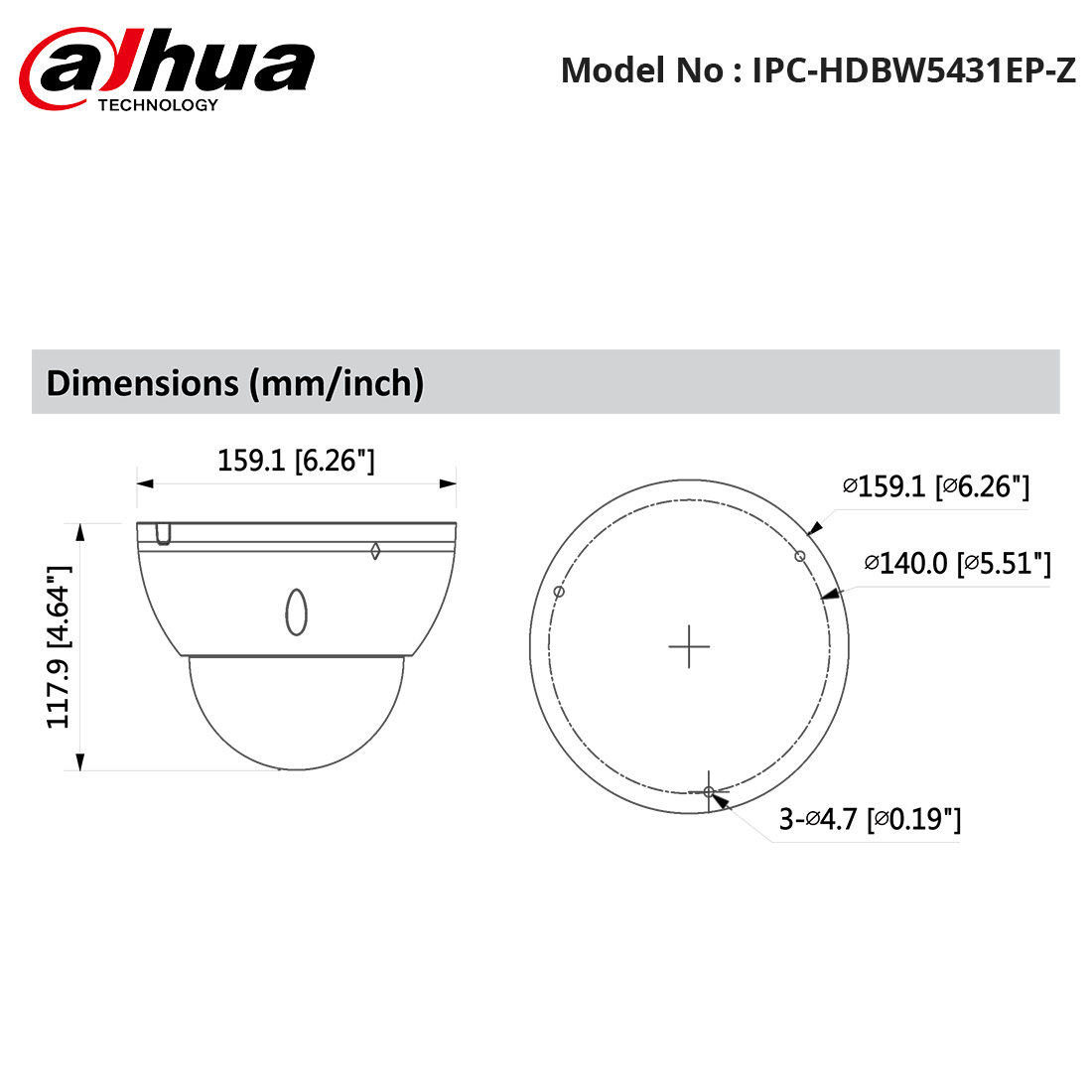 IPC-HDBW5431EP-Z - Dahua - 4MP Vandal Dome Motorized 2.7-13.5mm