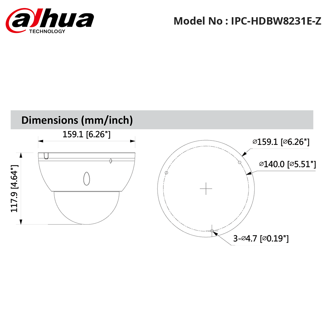 IPC-HDBW8231E-Z - Dahua - 2MP Starlight WDR ICR Vandal Dome, 50m IR IP67 Motorized 2.7-12mm